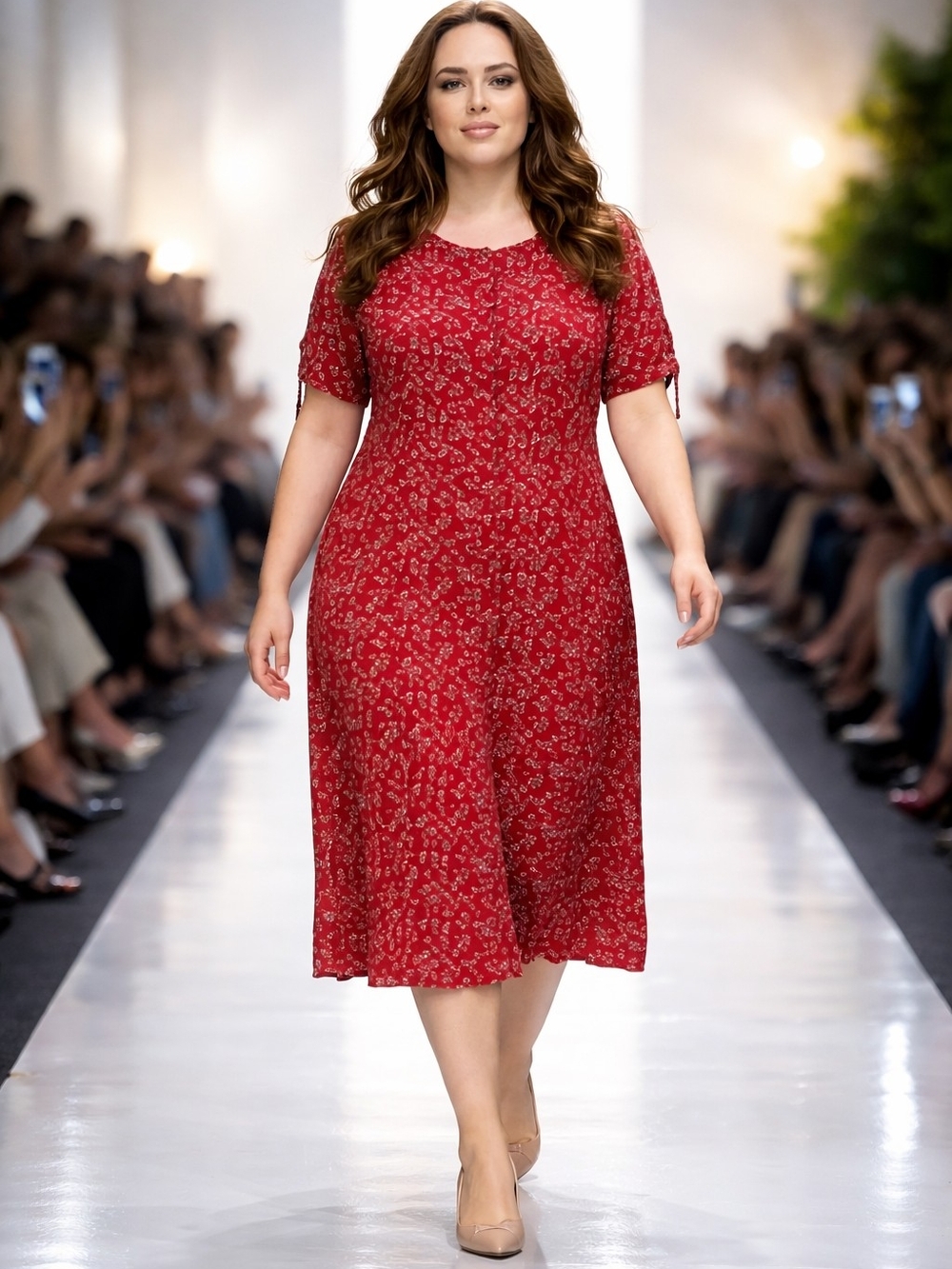 ellos Red Floral Midi Dress with Short Tie Sleeves